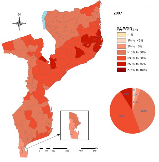 Malaria prevalence map Mozambique