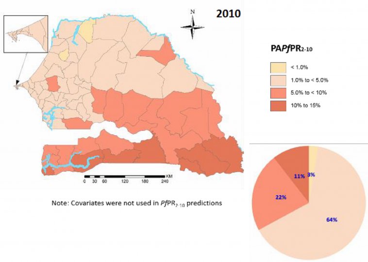 Malaria prevalence map Senegal