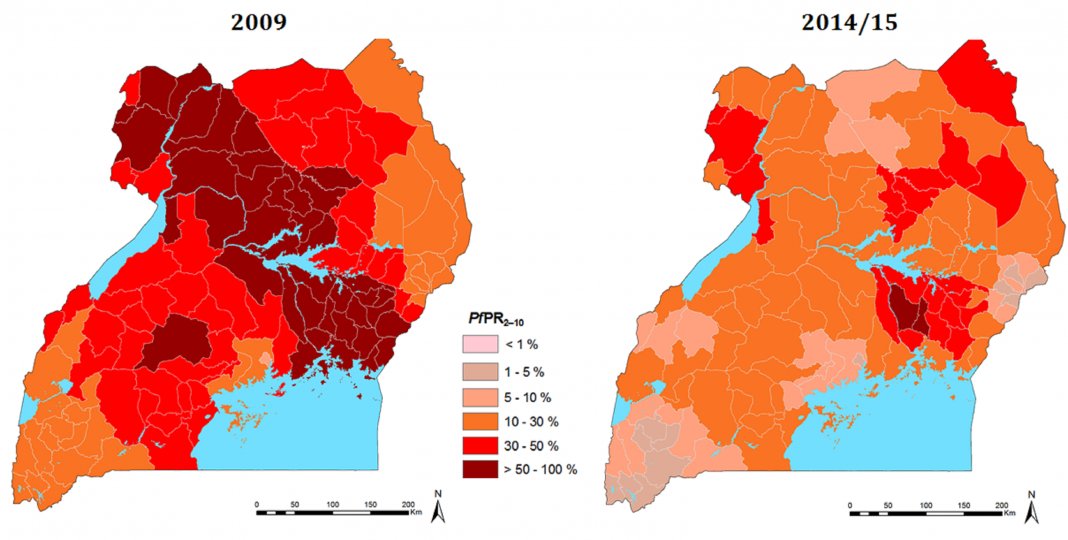 Malaria prevalence maps of Uganda
